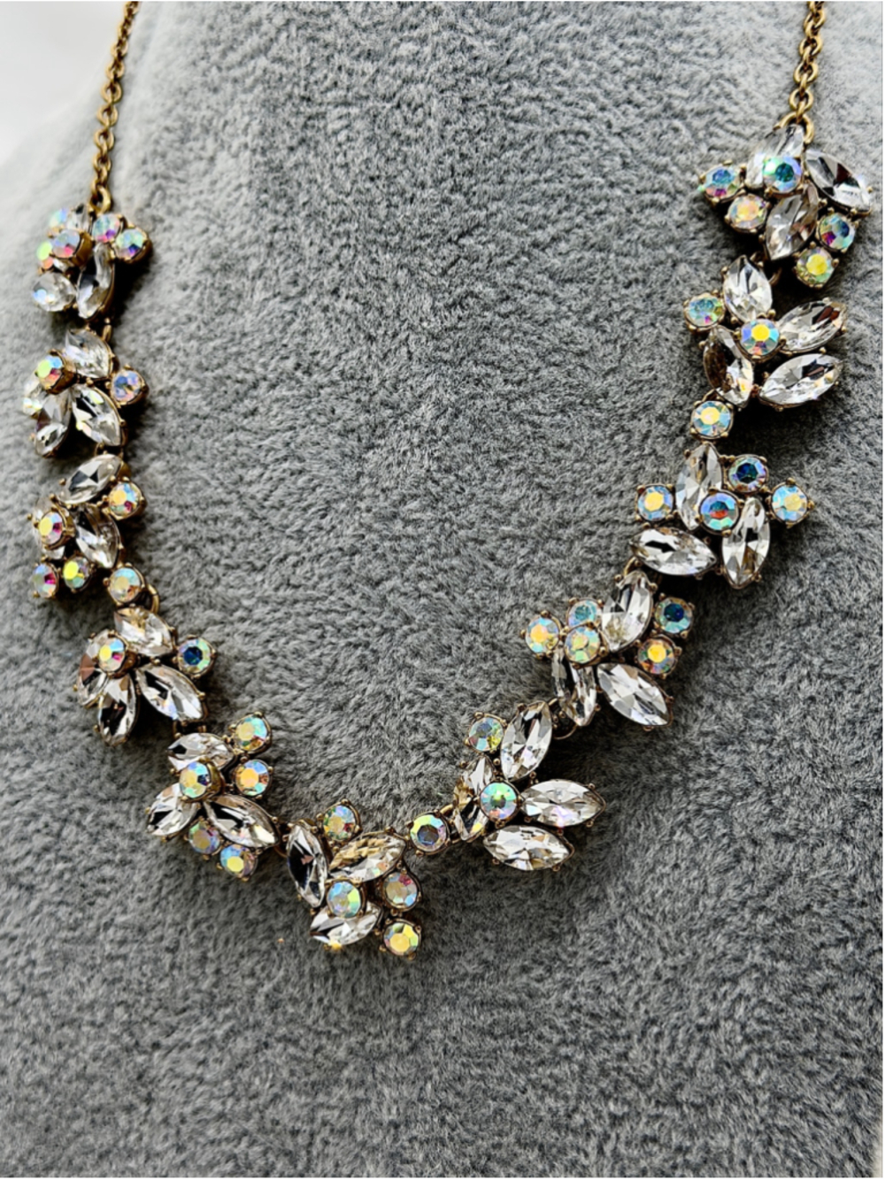 Rare J.Crew Crystal & Aurora Borealis Cluster Statement Necklace